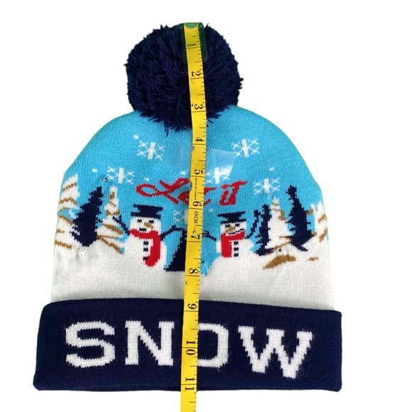 Blue Christmas Snowman Light Up Knit Beanie - Picture 11 of 13